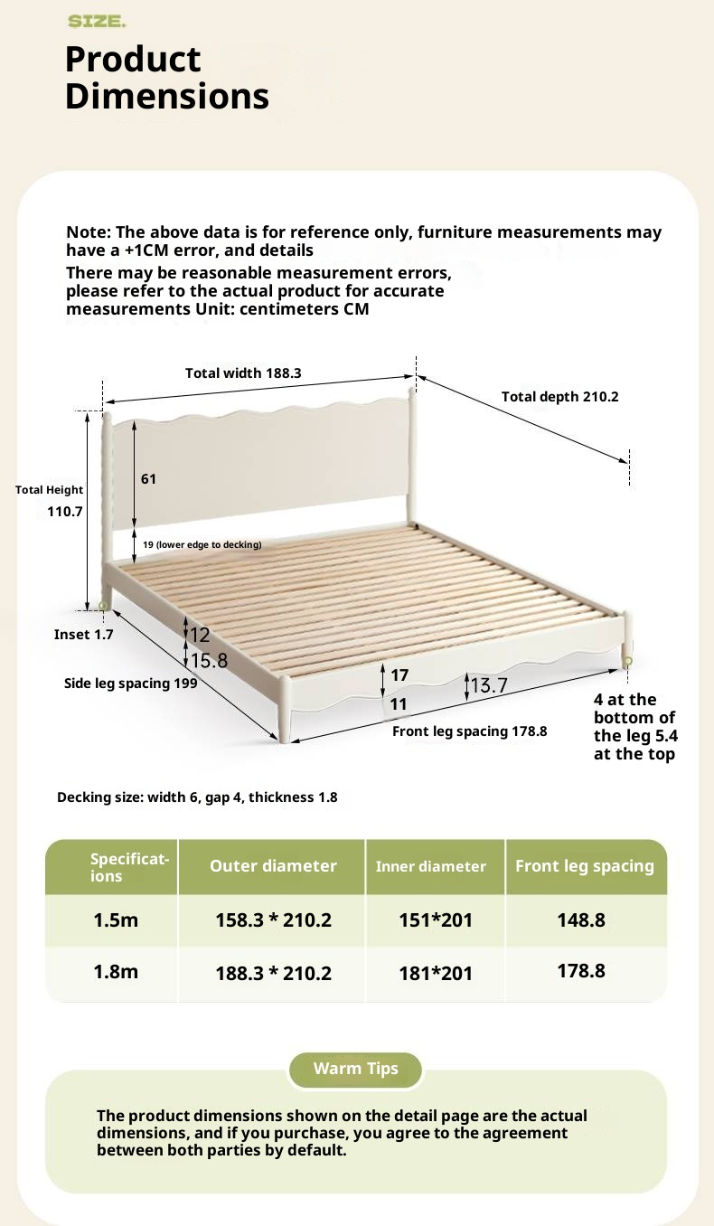 Rubberwood Solid Wood Bed, French Cream Style