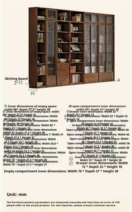 Oak Solid Wood Dust-Proof Glass Door Wall Floor-To-Ceiling Bookshelf