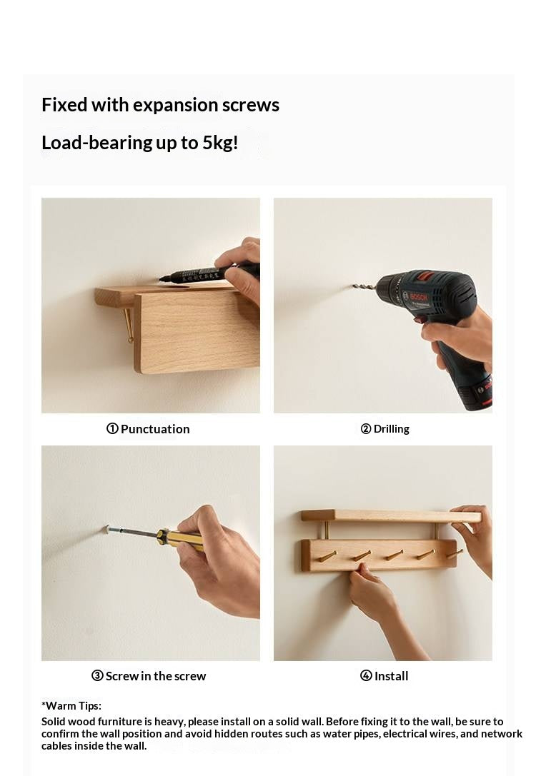 Black Walnut, Beech Solid Wood Wall Shelf