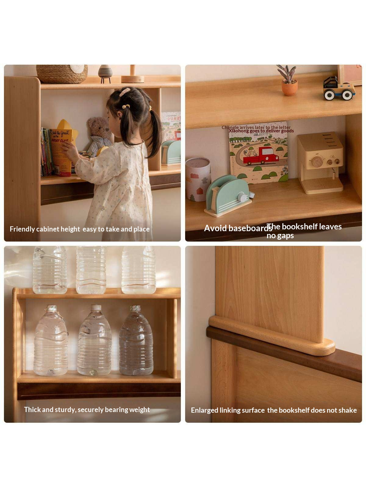 Beech Solid Wood Kids Bed with Bookcase Headboard and Pull-Out Trundle
