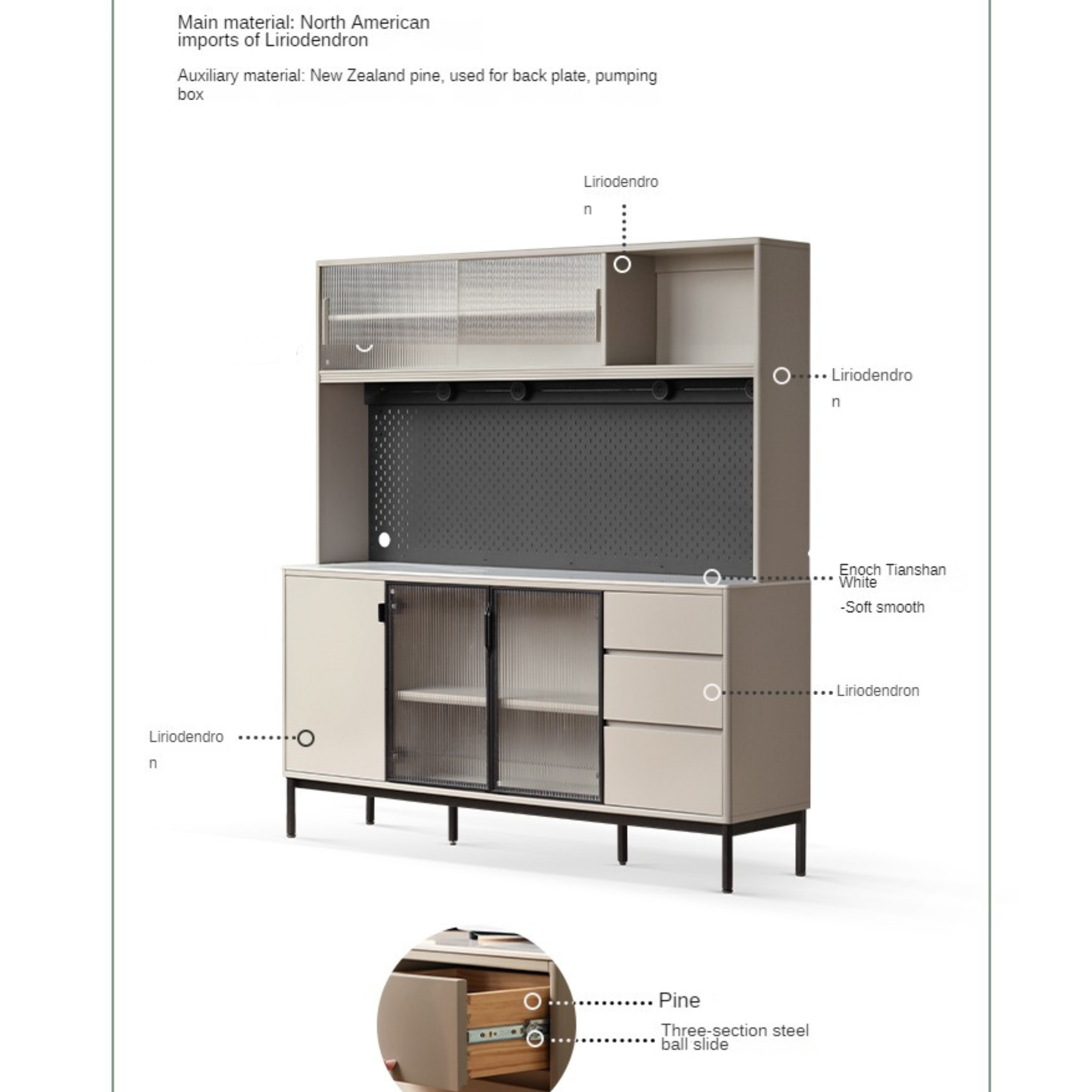 Poplar solid wood modern against the wall sideboard,