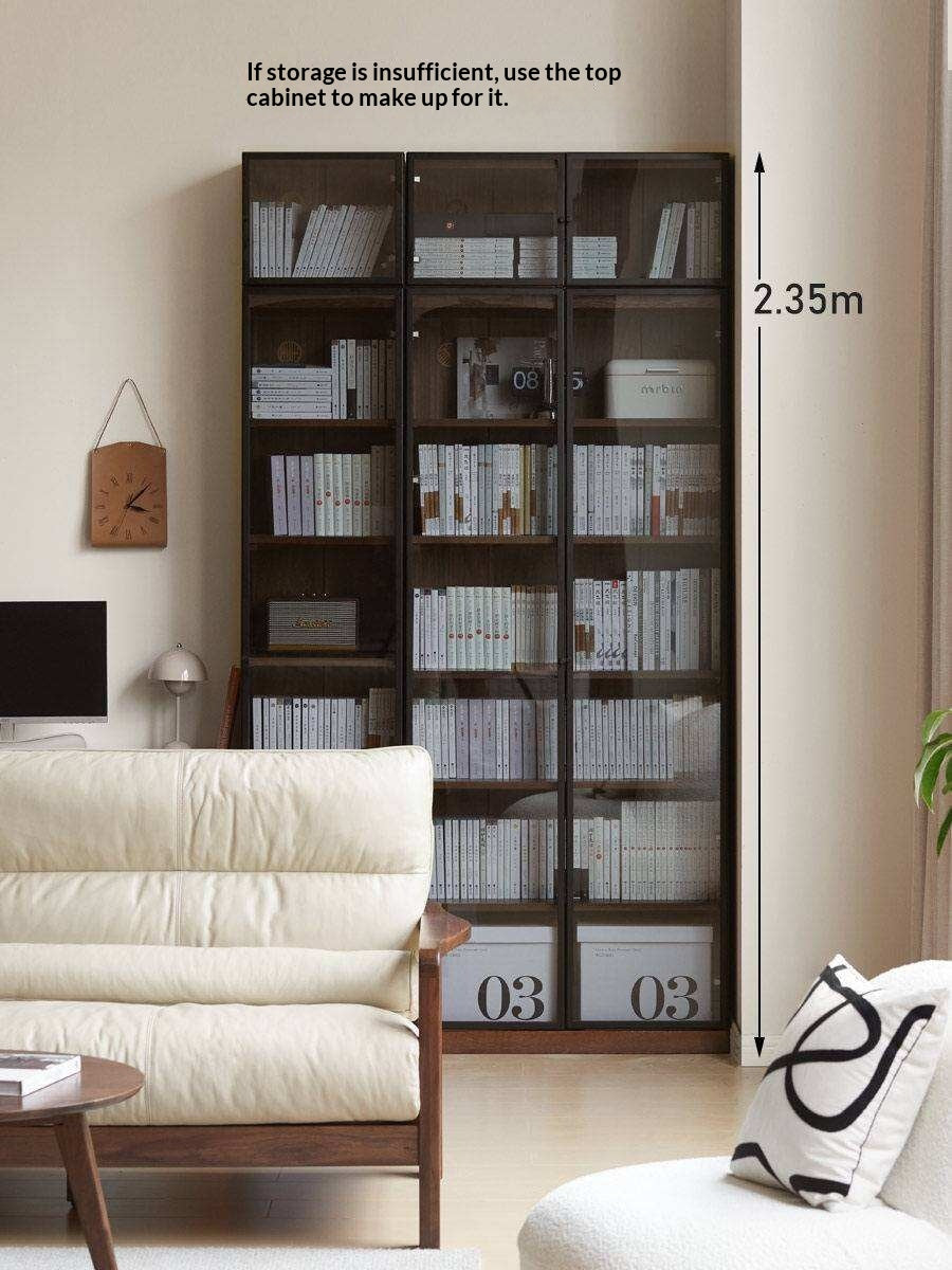 Solid Rubberwood, Oak Solid Wood Bookcase Modern With Glass Door