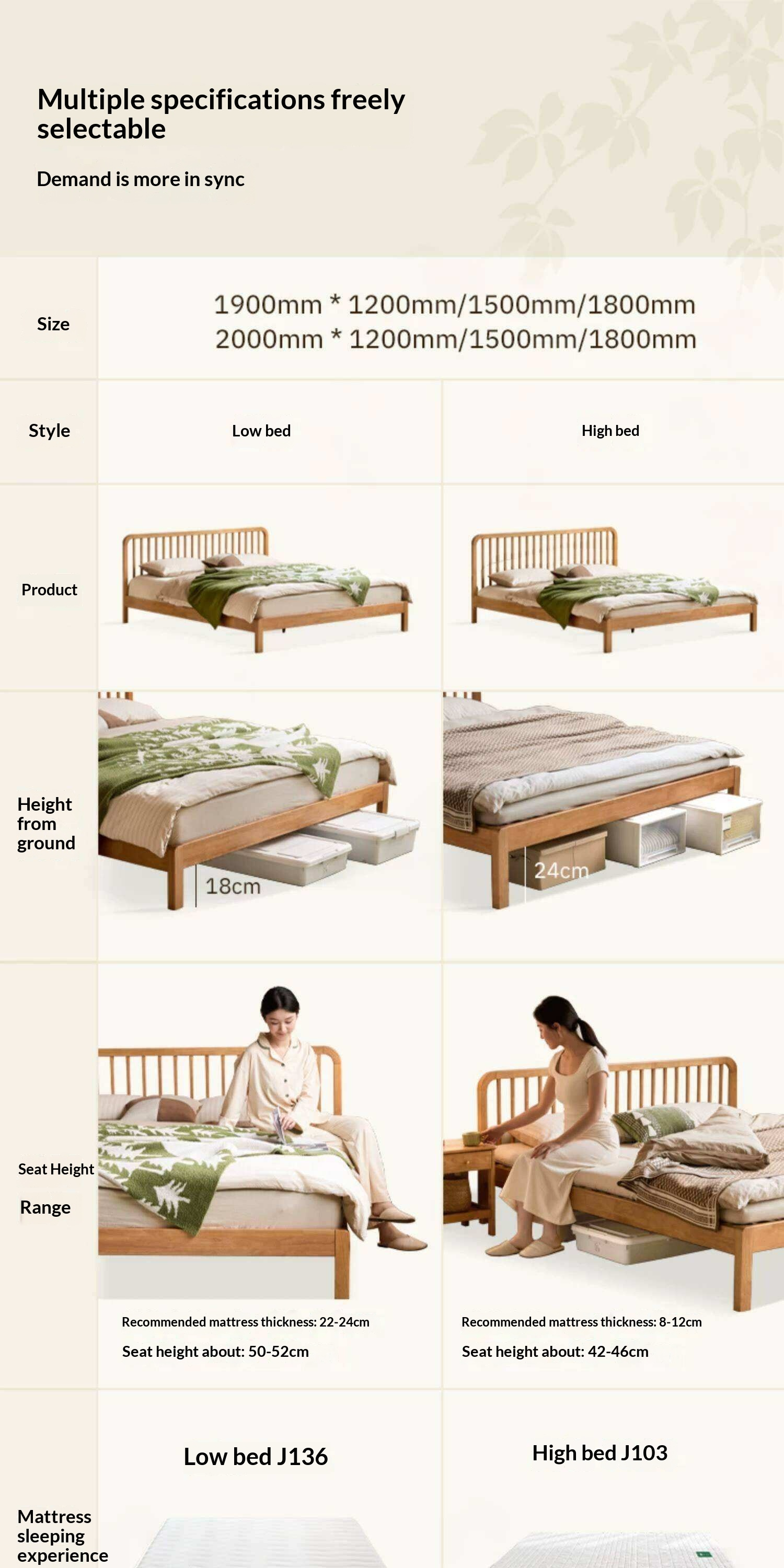 European Beech,Rubberwood Solid Wood Bed Modern Simple