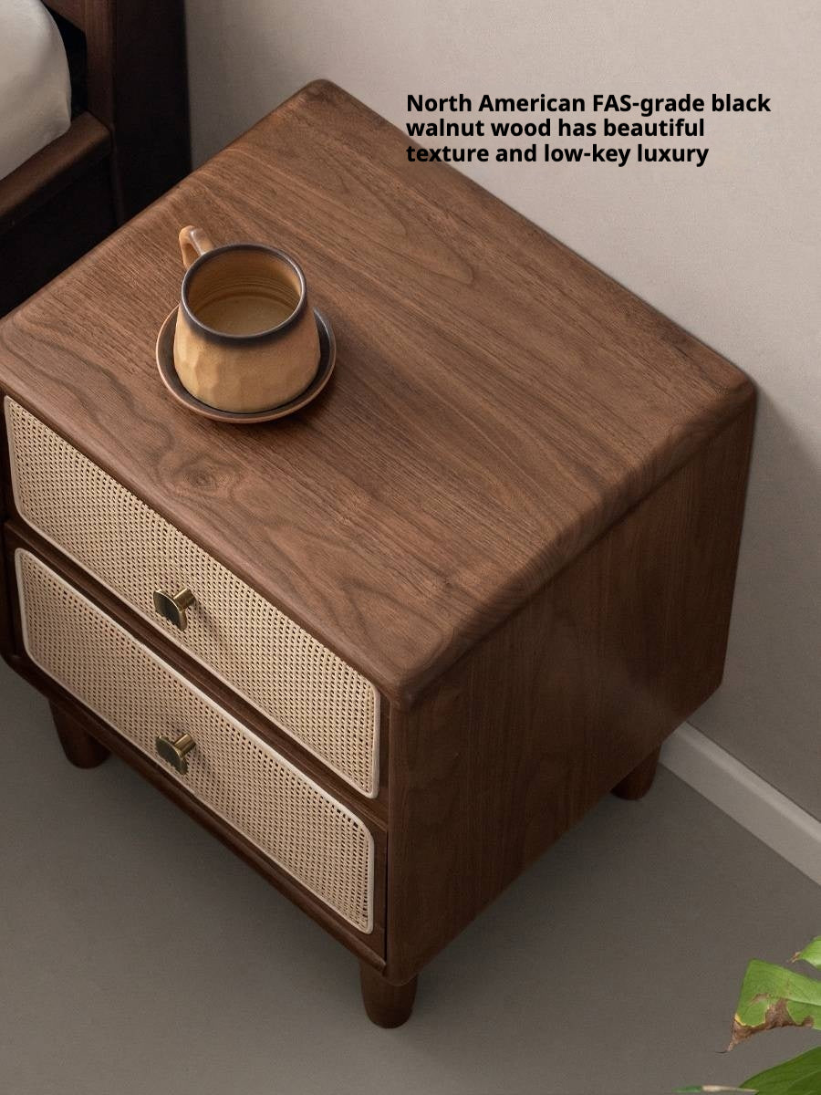 Black Walnut, Beech Solid Wood Nightstand.