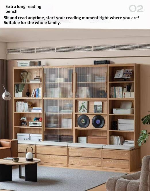 Ash Solid Wood Wall-Mounted Bookcase with Integrated Study Shelf