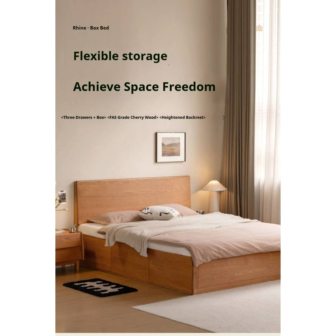 Cherry Solid Wood Storage Bed with Side Storage Drawers