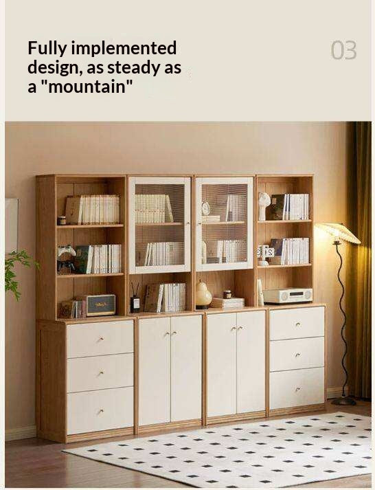 Oak Solid Wood, Solid Rubberwood Combination Bookcase