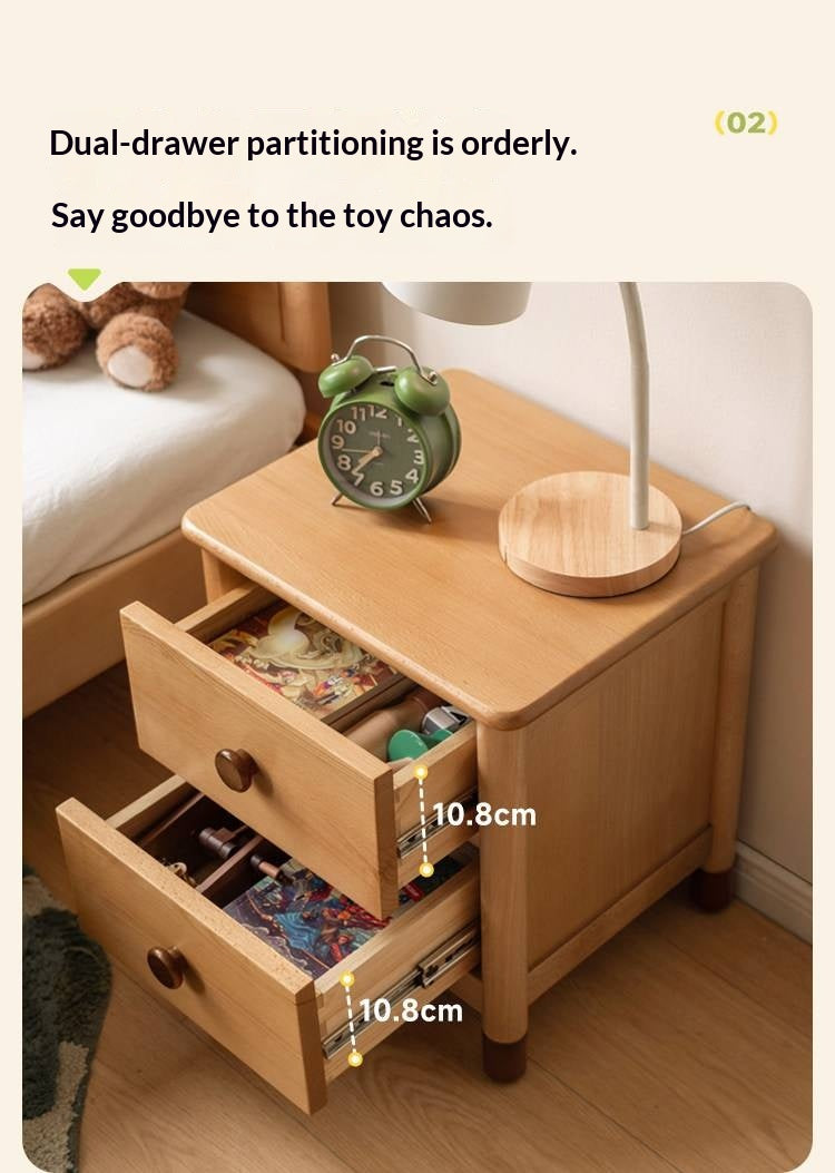 Oak, Beech Solid Wood Two-Drawer Nightstand