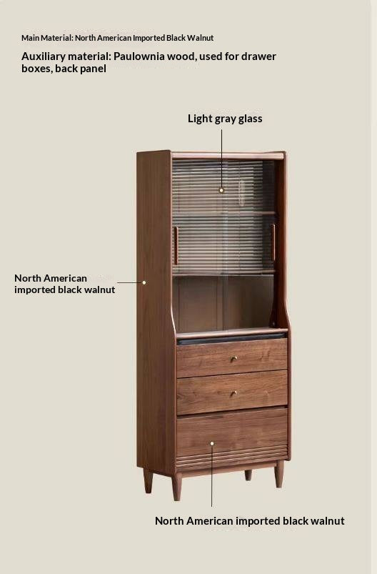 Black Walnut Solid Wood Bookcase with Interior Lighting
