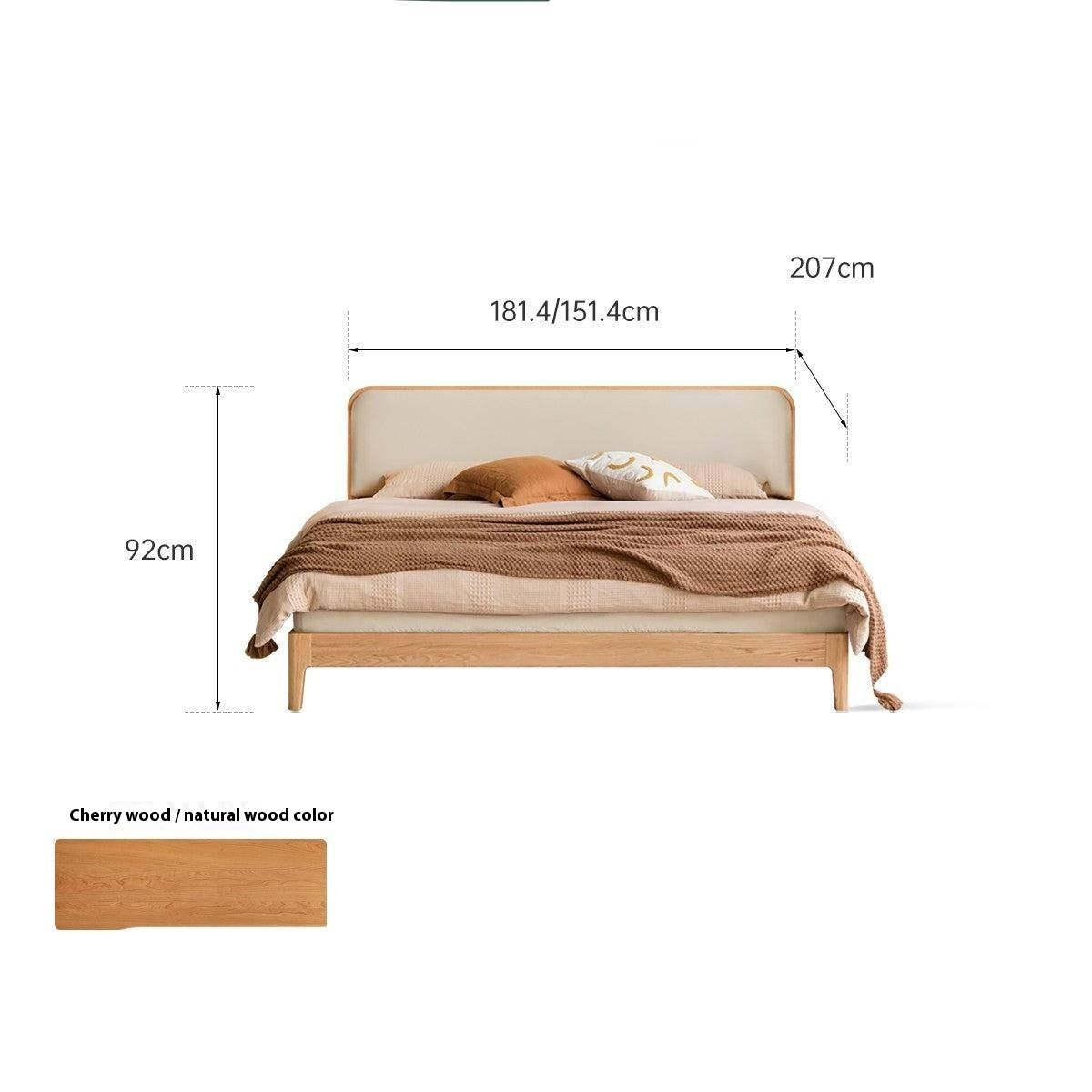 Cherry Solid Wood Technology Fabric Soft Modern Bed
