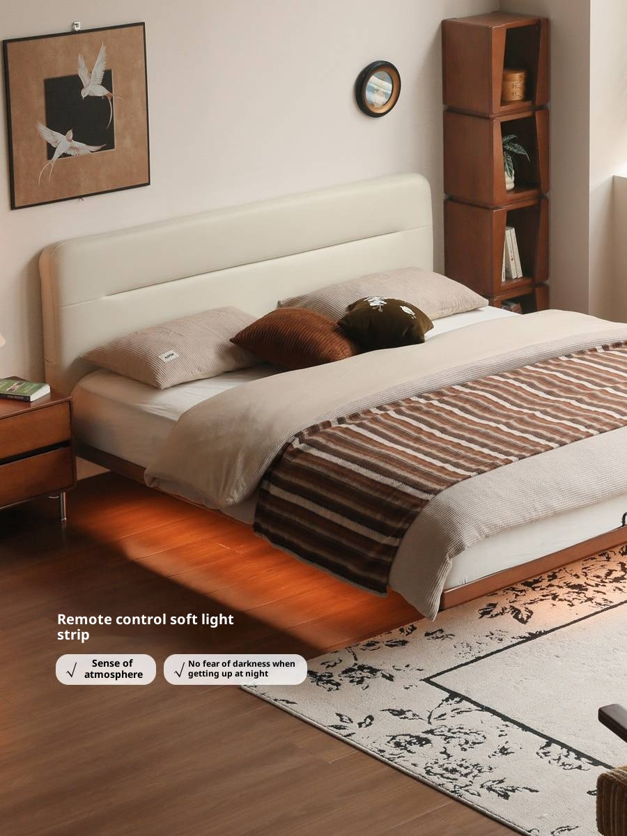 Poplar Solid Wood Floating Soft Bed, Vintage with Light