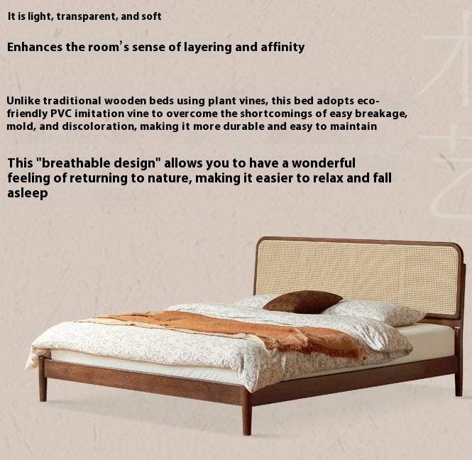 Oak Solid Wood Rattan Bed