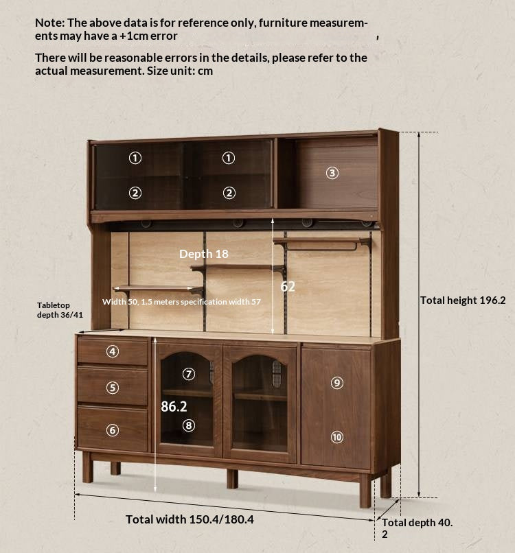 Black Walnut Solid Wood Buffet Cabinet with Retro Style and Rock Board Surface