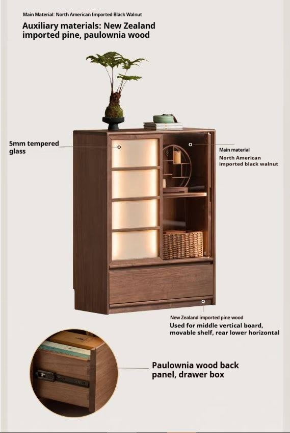 Black Walnut Solid Wood Storage Side Cabinet