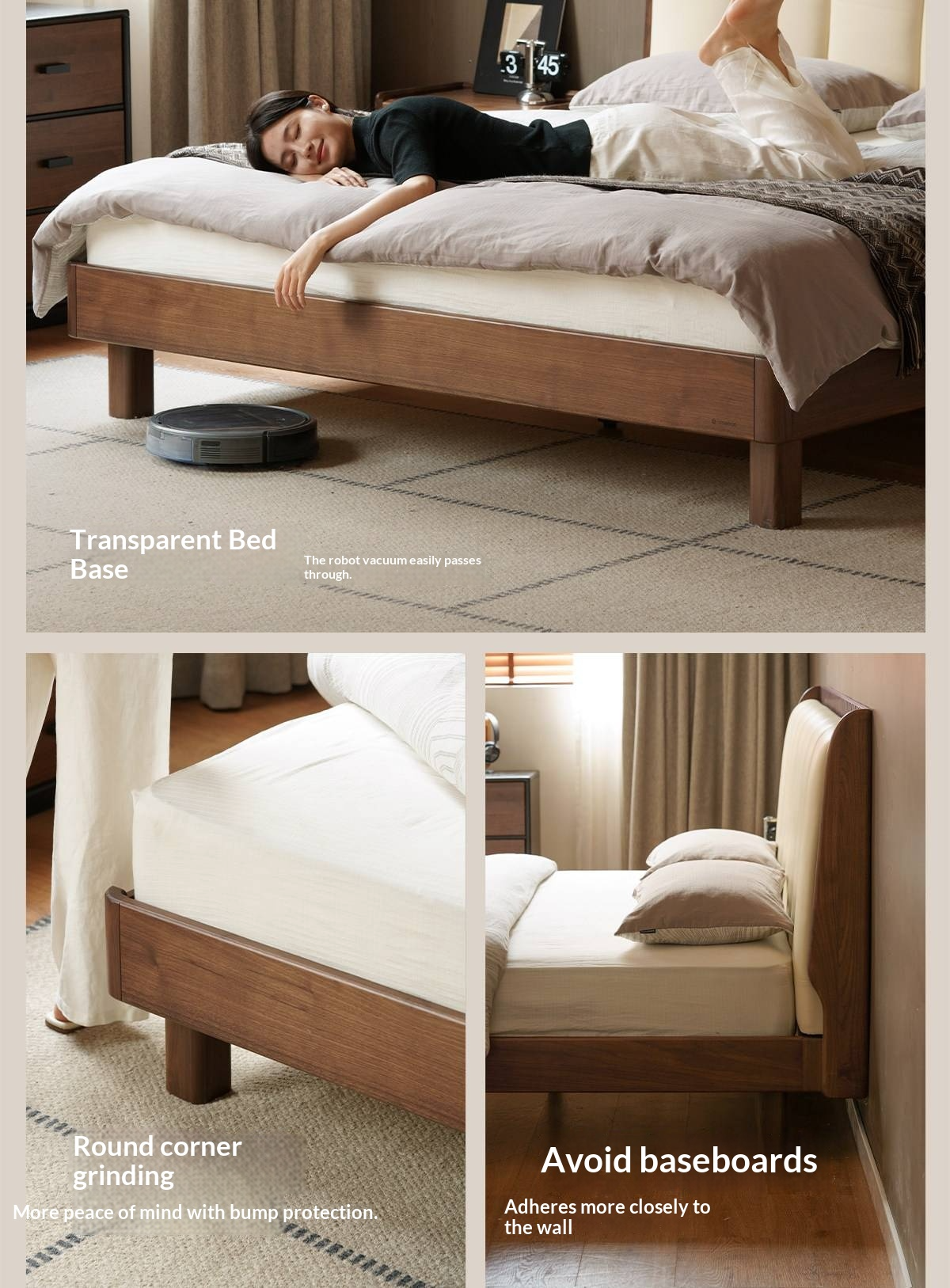 Black Walnut, Golden Sandalwood Solid Wood Genuine Leather Extra Tall Vertical Channel Tufted Platform Bed
