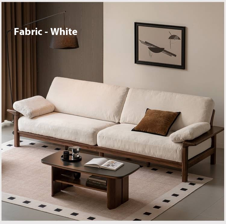 Black Walnut, Ash Solid Wood Wabi Sabi Style Genuine Leather Sofa, fabric sofa