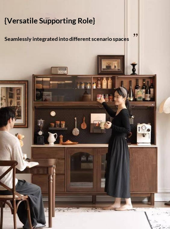 Black Walnut Solid Wood Retro Buffet Cabinet, Sideboard