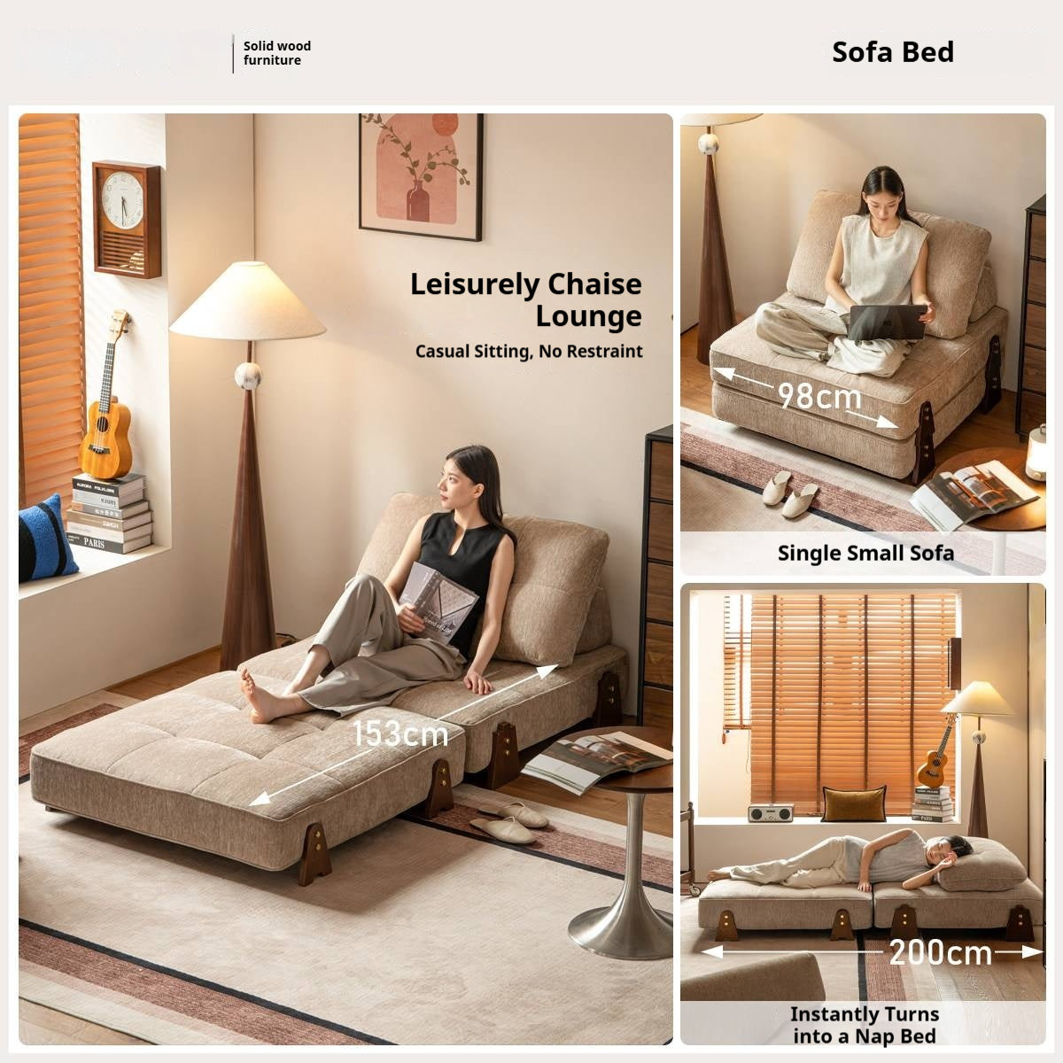 4-in-1 Convertible Ottoman Sofa Bed with Tufted Cushion