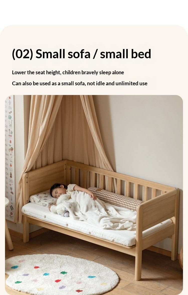 Poplar, Beech Solid Wood Children's Bed with Convertible Desk and Guardrail