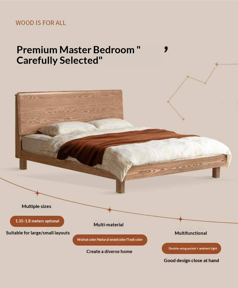 Ash Solid Wood Modern Multifunctional Night Light Bed Light Walnut Color