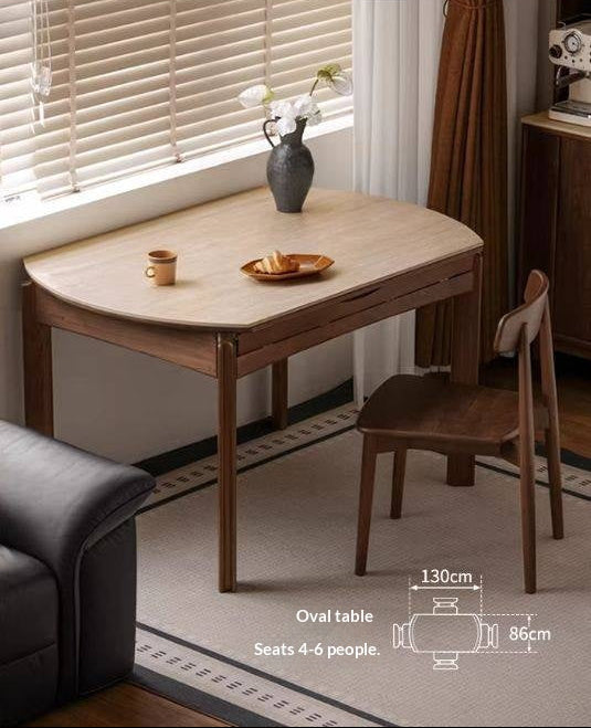 Black Walnut Solid Wood Folding Dining Table with Rock Plate Round Top