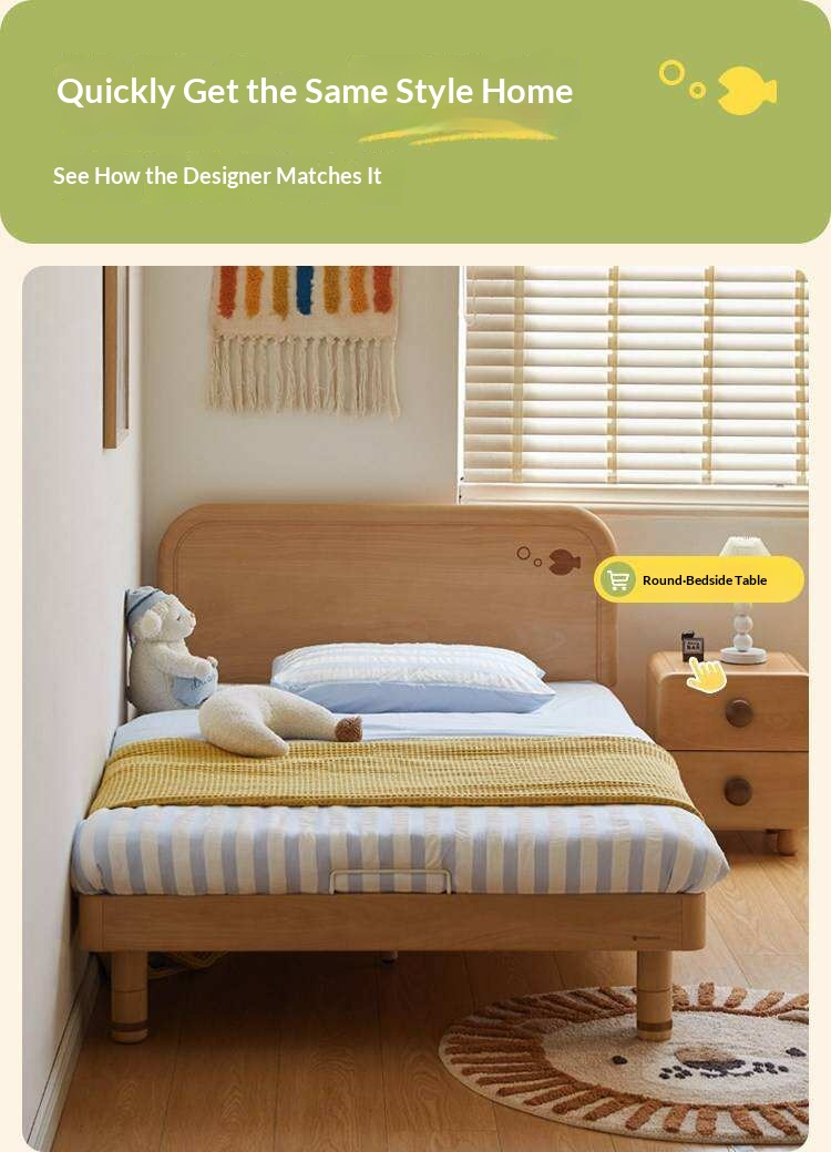 Beech Solid Wood Kids Platform Bed with Night Light