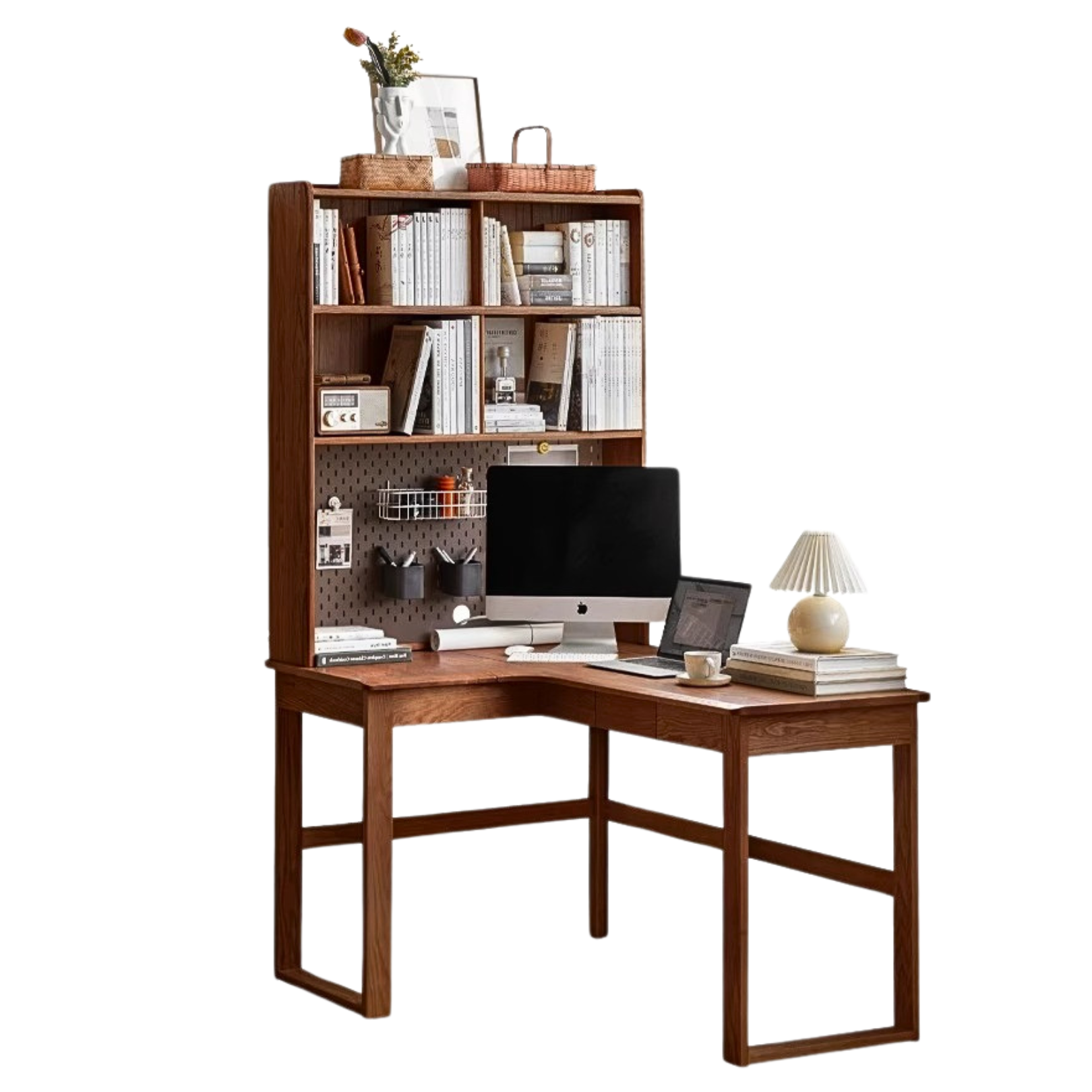 Oak Solid Wood L-shaped Corner Office Desk