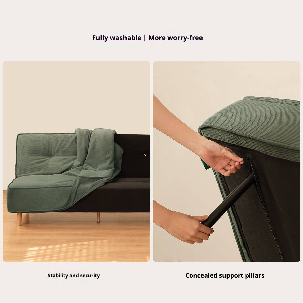 Armless Corduroy Futon Sofa Bed with Adjustable Backrest