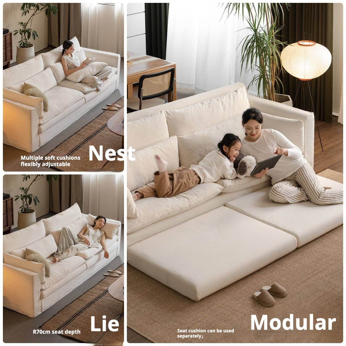 Deep Seat Modular Sofa with Cotton-Linen Upholstery