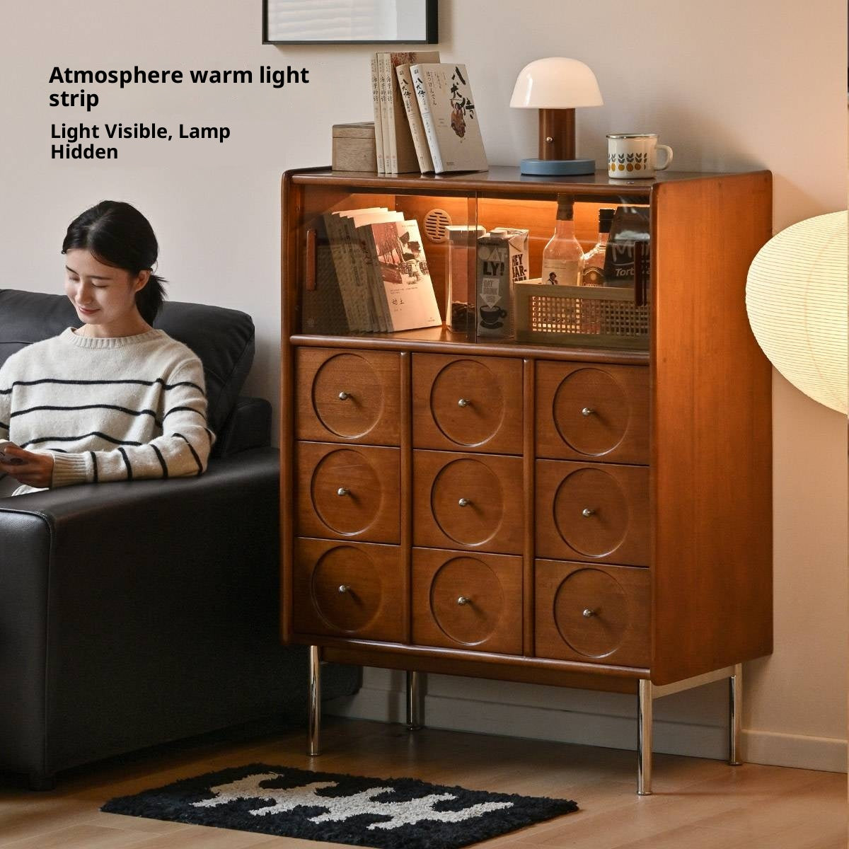 Poplar Solid Wood Middle-Ancient Style Retro Side Cabinet