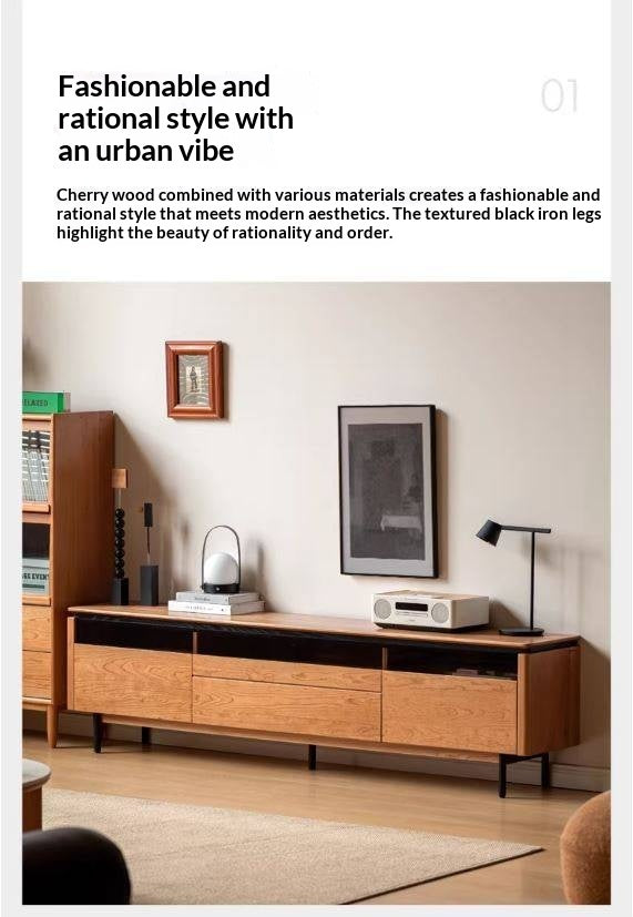 Cherry Solid Wood TV Cabinet Modern Simple))