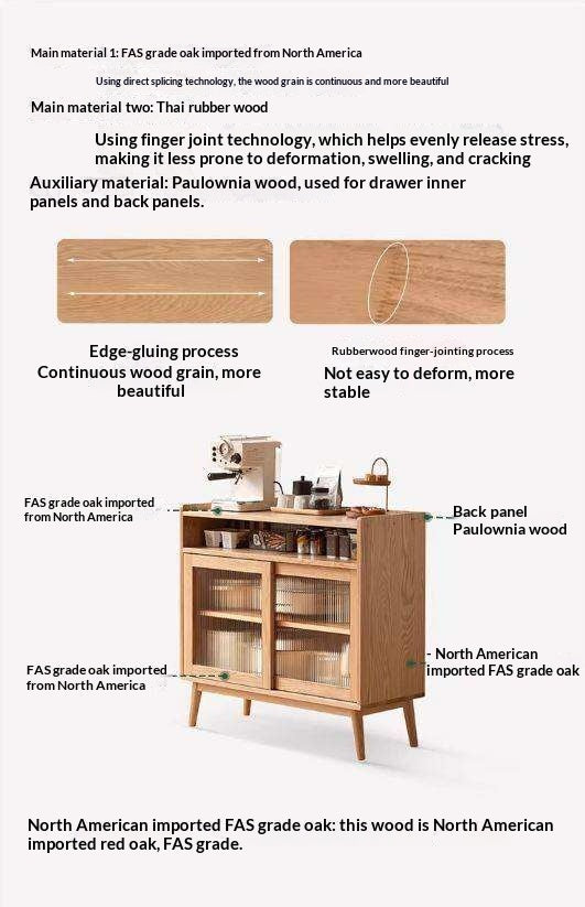 Oak Solid Wood, Solid RubberWood Sideboard Sliding Doors