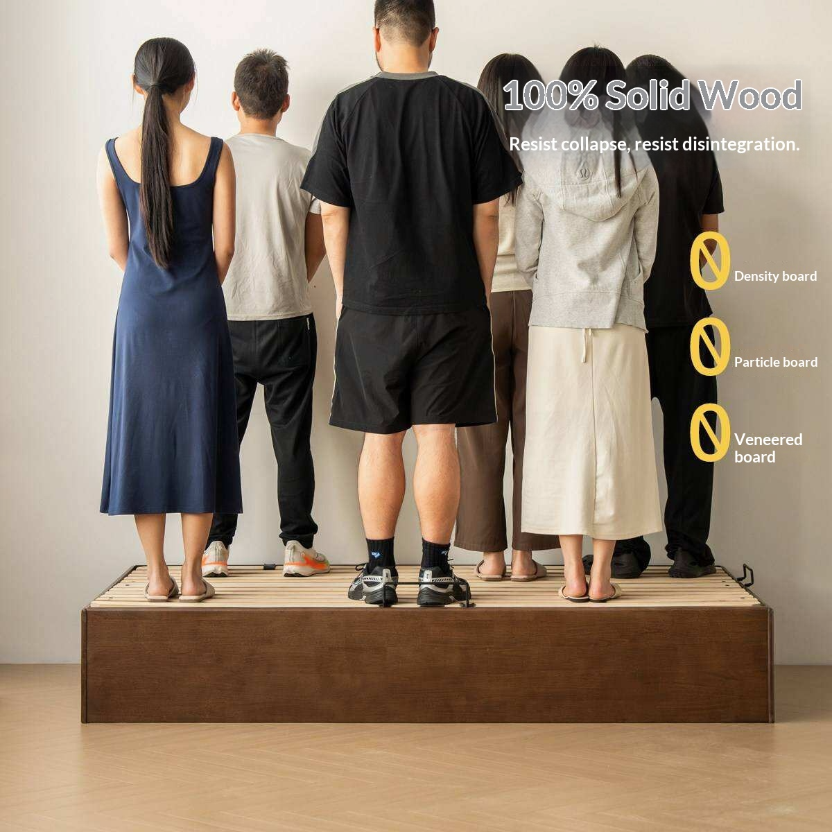 Rubberwood Solid Wood Storage Bed with No Headboard and Side-Opening Lid
