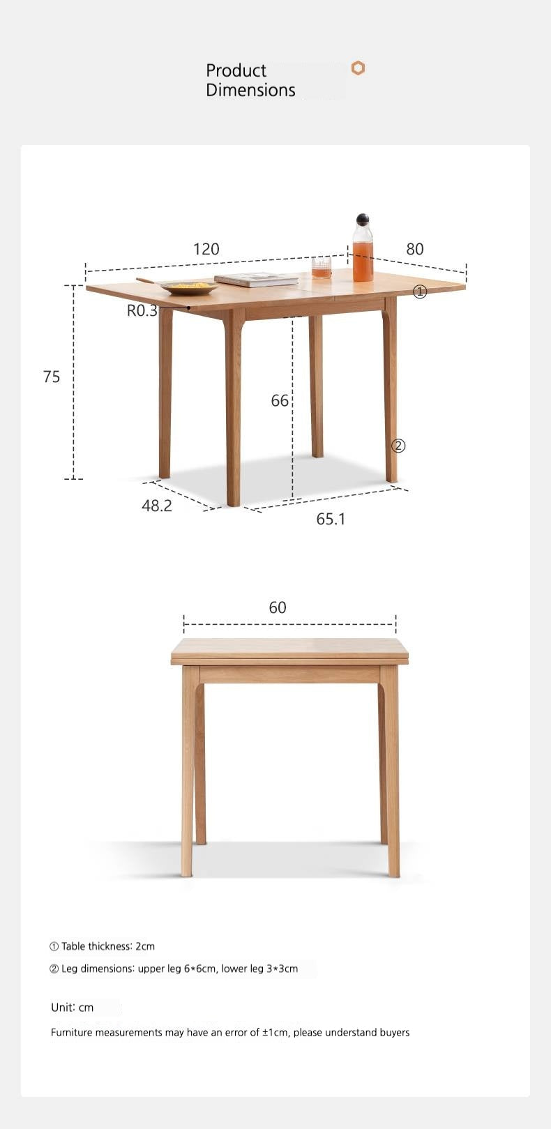 Oak Solid Wood Folding Small Dining Table