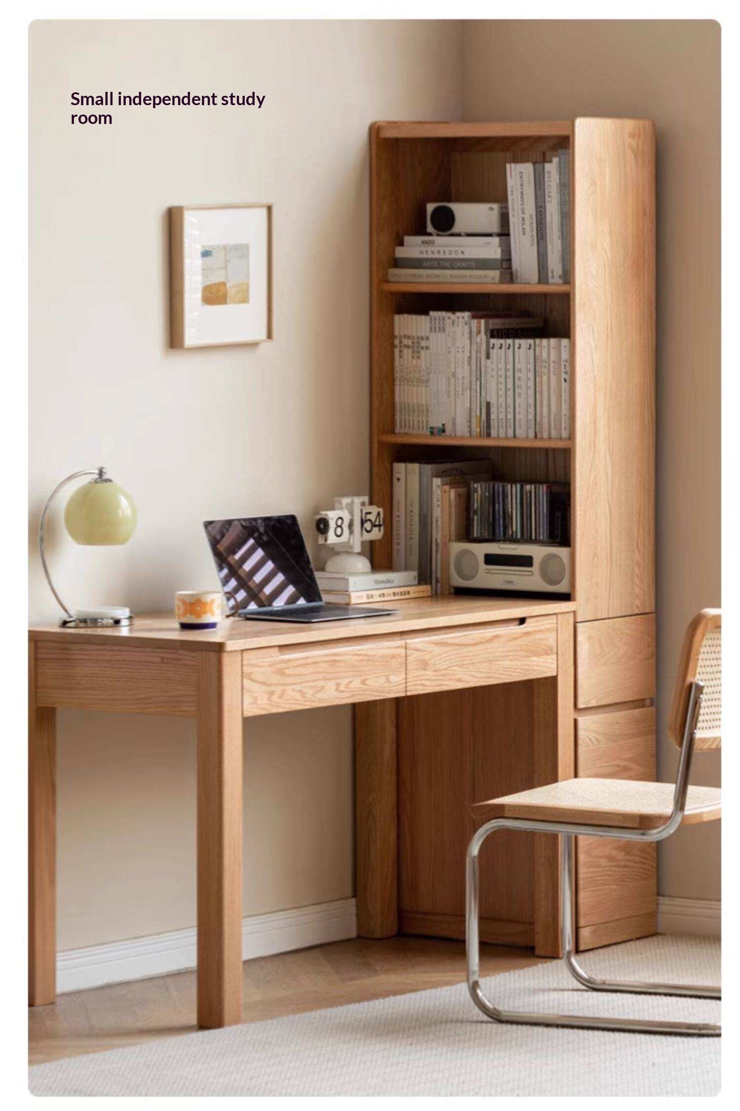 Oak Solid Wood, Solid Rubberwood Bookcase, Floor-Standing Storage Cabinet