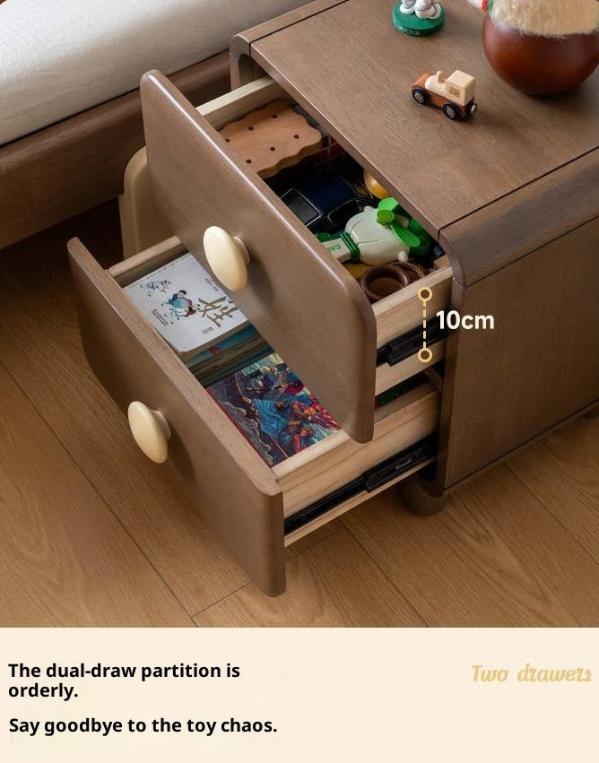 Solid Rubberwood Solid Wood Retro Style Kids Nightstand