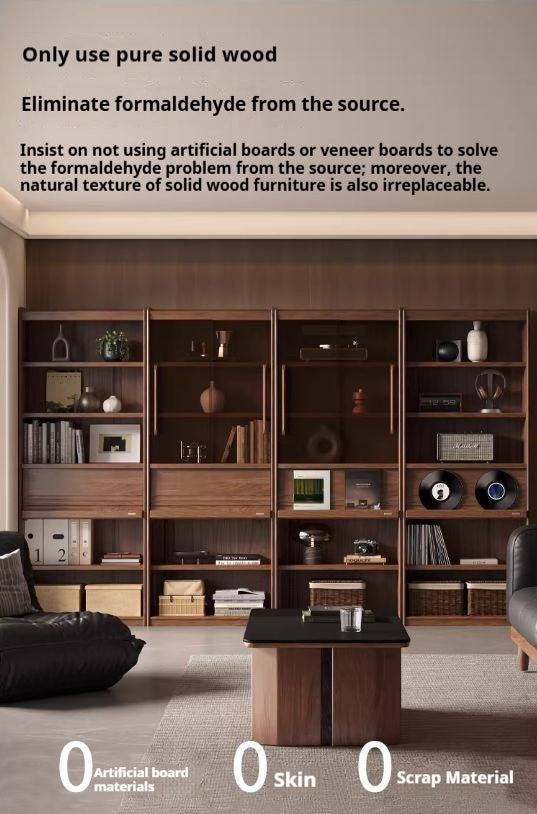 Black Walnut Solid Wood Combination Bookcase with Floor Display and Luxury Storage