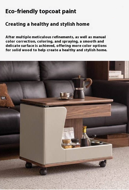 Black Walnut Solid Wood Liftable Rotating Mobile Side Table