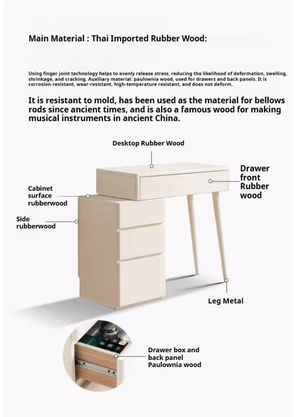 Solid RubberWood Telescopic Vanity Table + LED Makeup Mirror