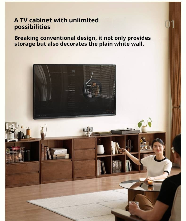 Solid Rubberwood Wall-Mounted Combination Bookcase