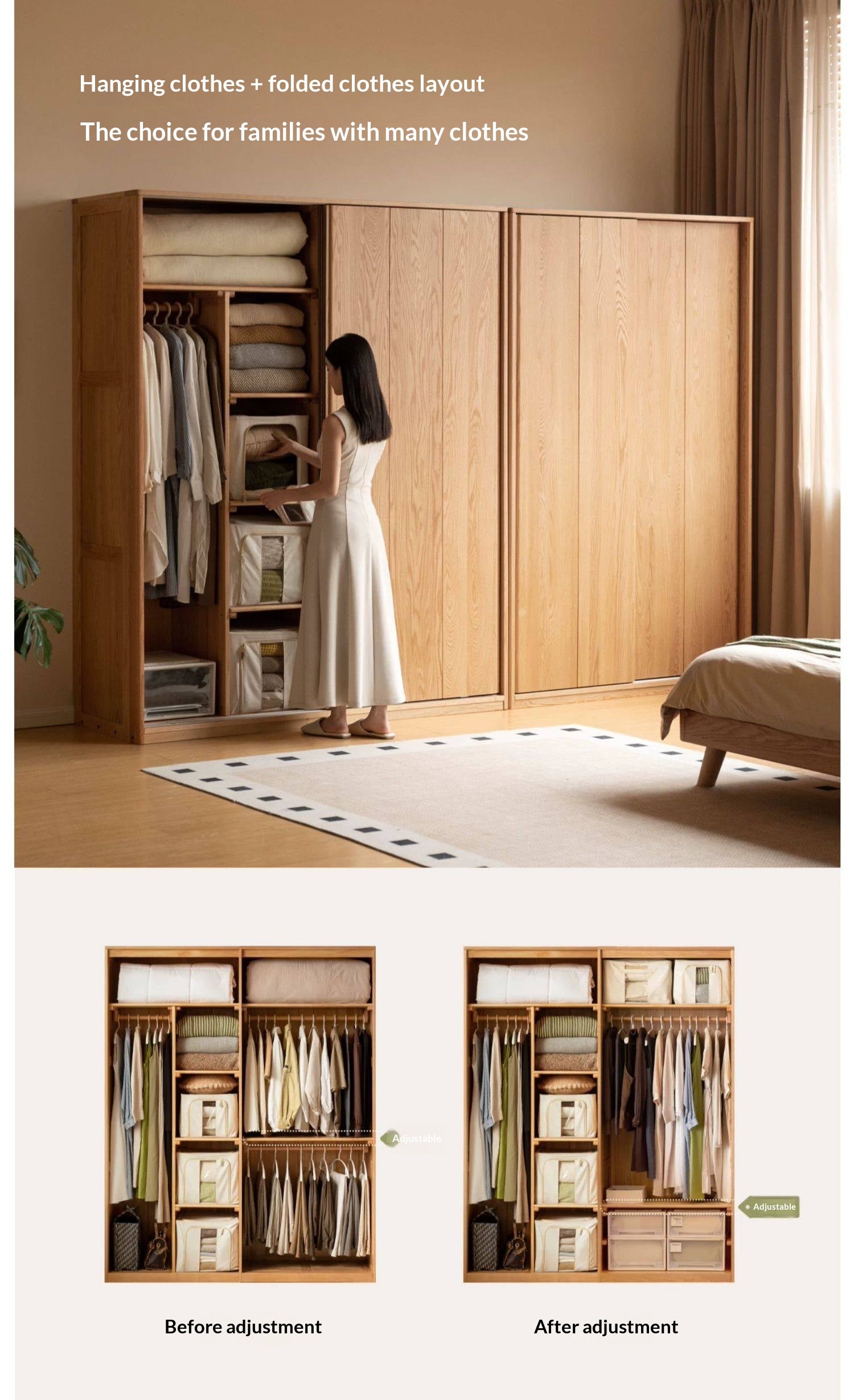 Oak Solid Wood Wardrobe Sliding Door.