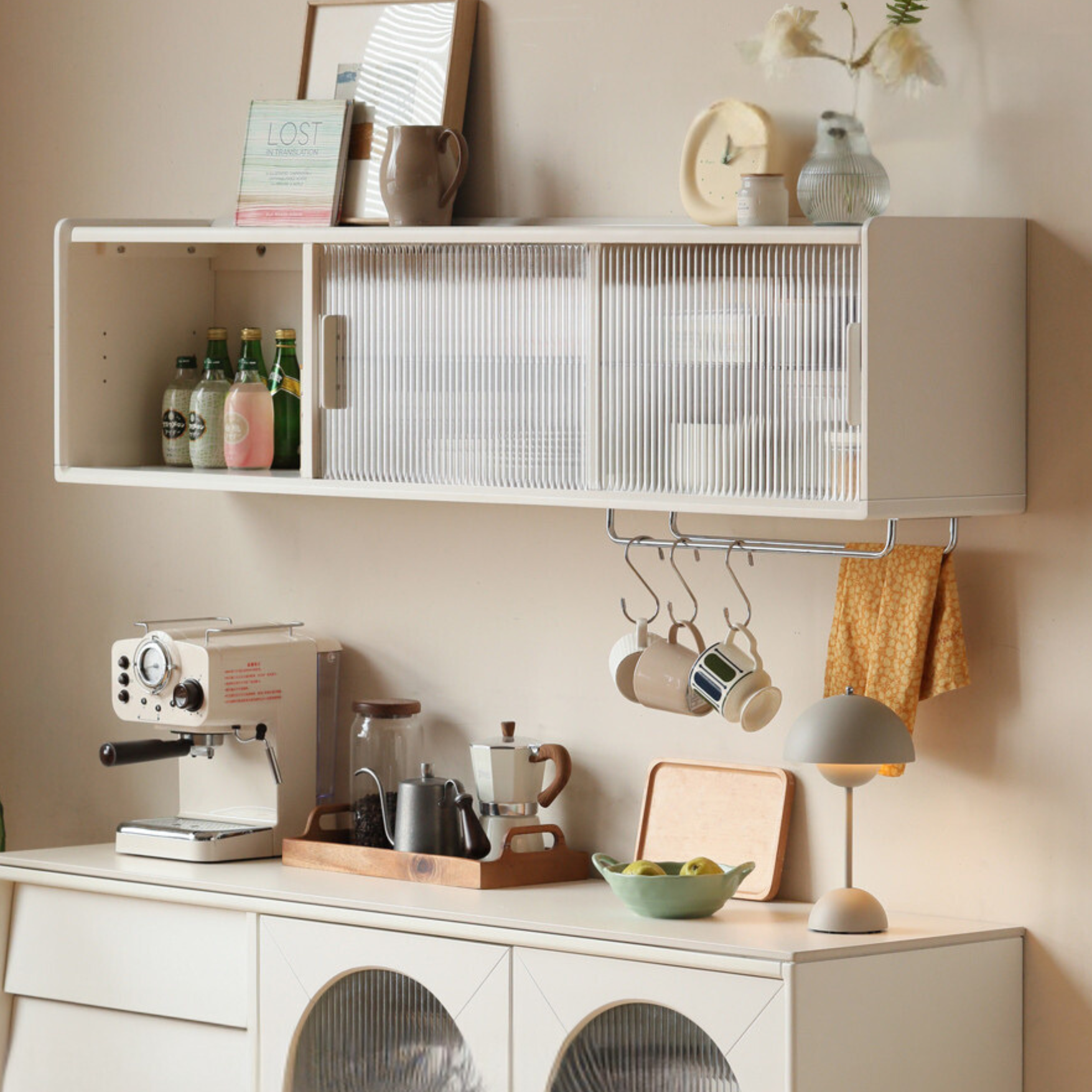 Poplar solid wood cream style wall-mounted sideboard,