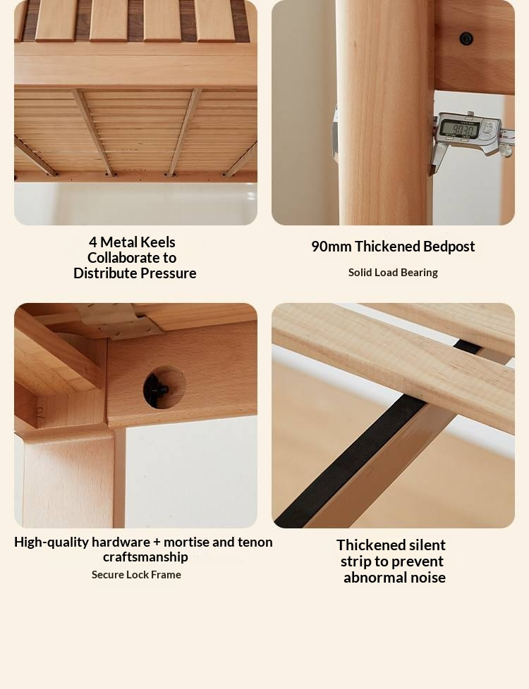 Beech Solid Wood L-Shaped Bunk Bed with Bookshelf Headboard and Detachable Guardrail