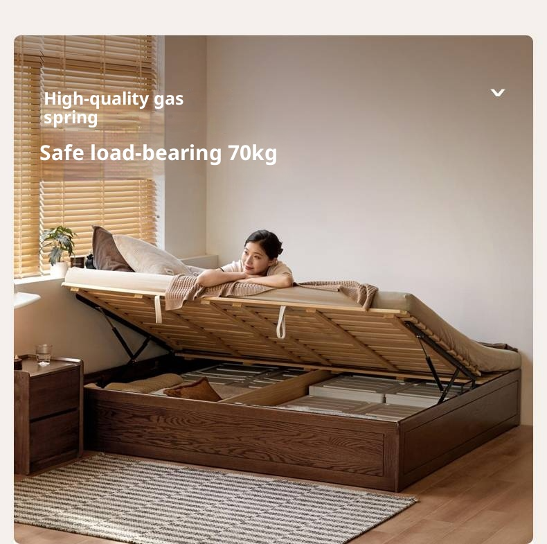 Oak, Rubberwood Solid Wood Platform Box Bed, Headboard-Free Bed Modern Minimalist