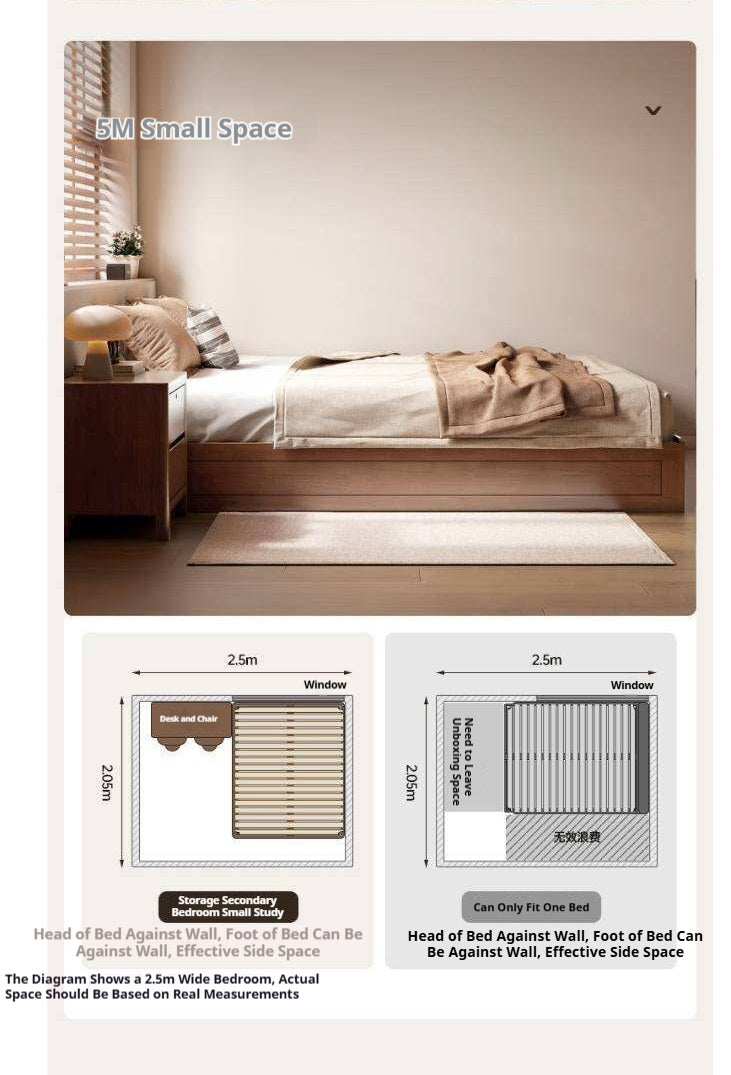 Rubberwood Solid Wood Modern Minimalist Storage Platform Bed
