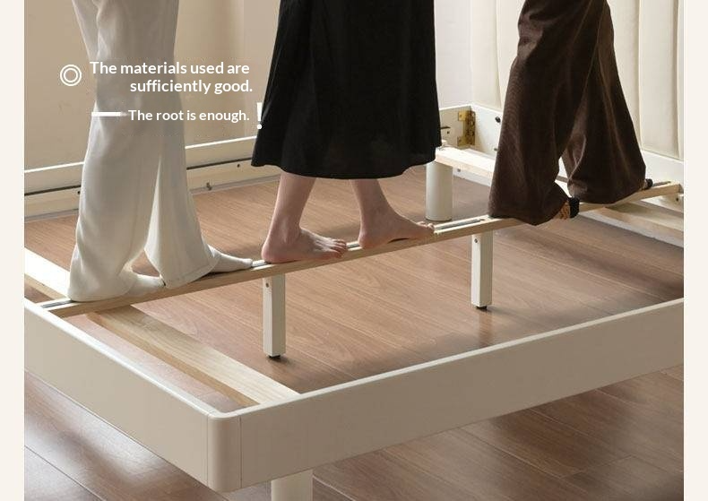 Oak,Rubber Wood Solid Wood Cream Suspended Genuine Leather Technology Fabric Soft Wrapped Bed