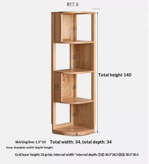 Solid Rubberwood, Oak, Ash Solid Wood Triangle Corner Bookshelf with Multi-Layer Shelving