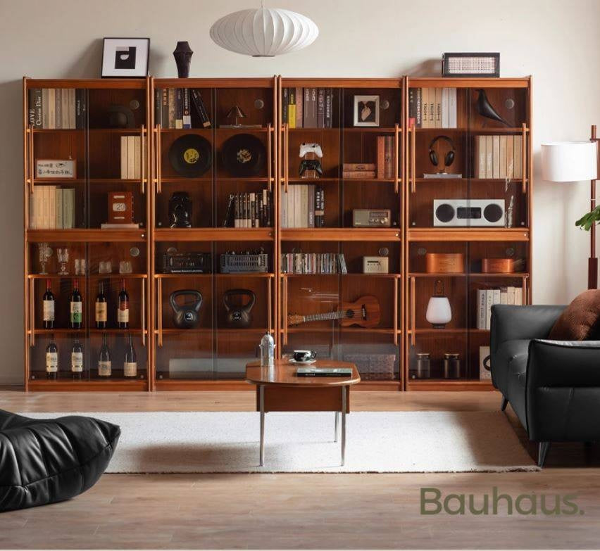 Poplar Solid Wood Vintage Style Glass Bookcase