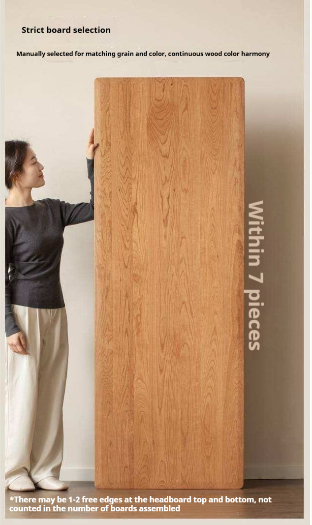 Cherry Solid Wood Bed Modern Minimalist Luminous Bed