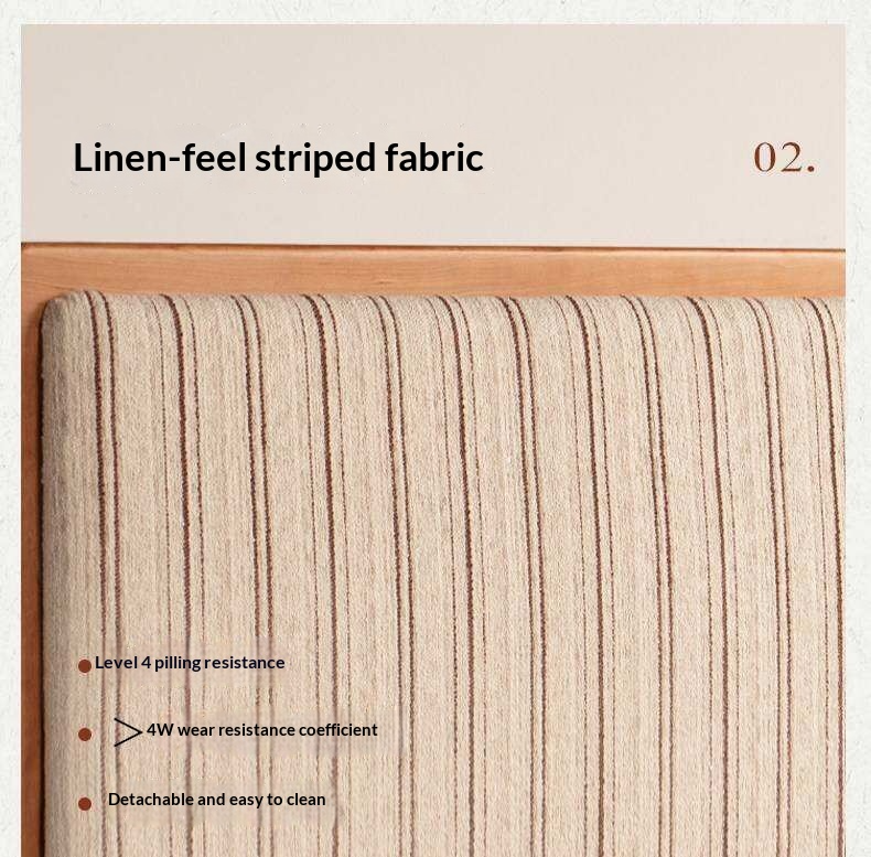 Cherry Solid Wood Bed with Modern Minimalist Design and Genuine Leather Headboard